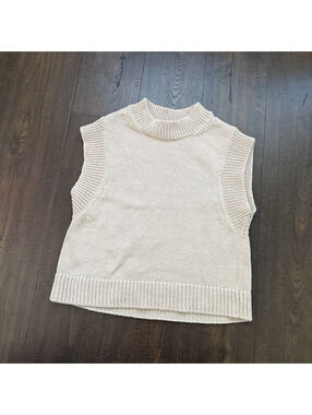 H&M Knit Woven Cotton Vest Tan Cream Luxury Chic Office Corporate Sz S